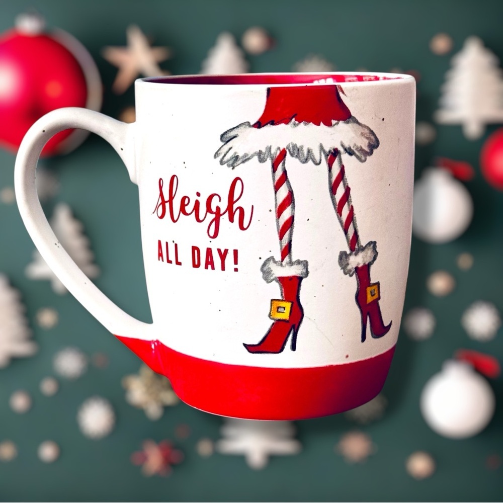 NEW Peppermint & Pine Red/White 16oz "Sleigh All Day" Christmas Mug